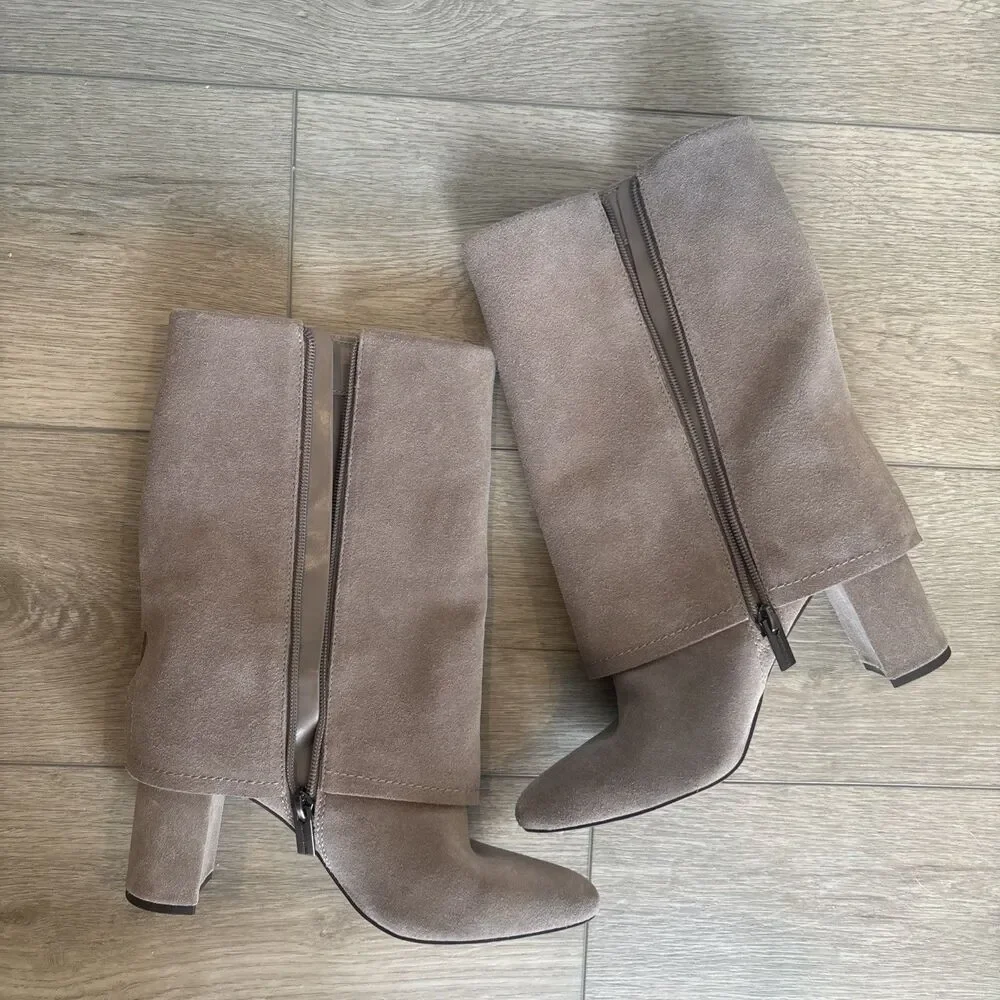 VINCE CAMUTO Ceelah Dune Oil Suede Heeled Boots Retro Festival Posh SoHo Sz6.5